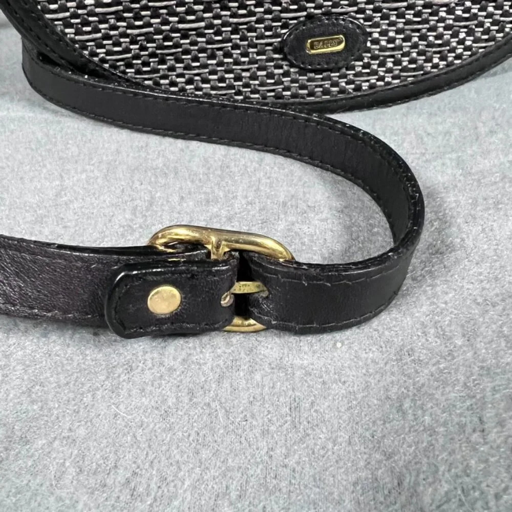 Vintage Bally Woven Straw Leather Crossbody Shoulder Bag RARE Black Grey - Picture 10 of 10